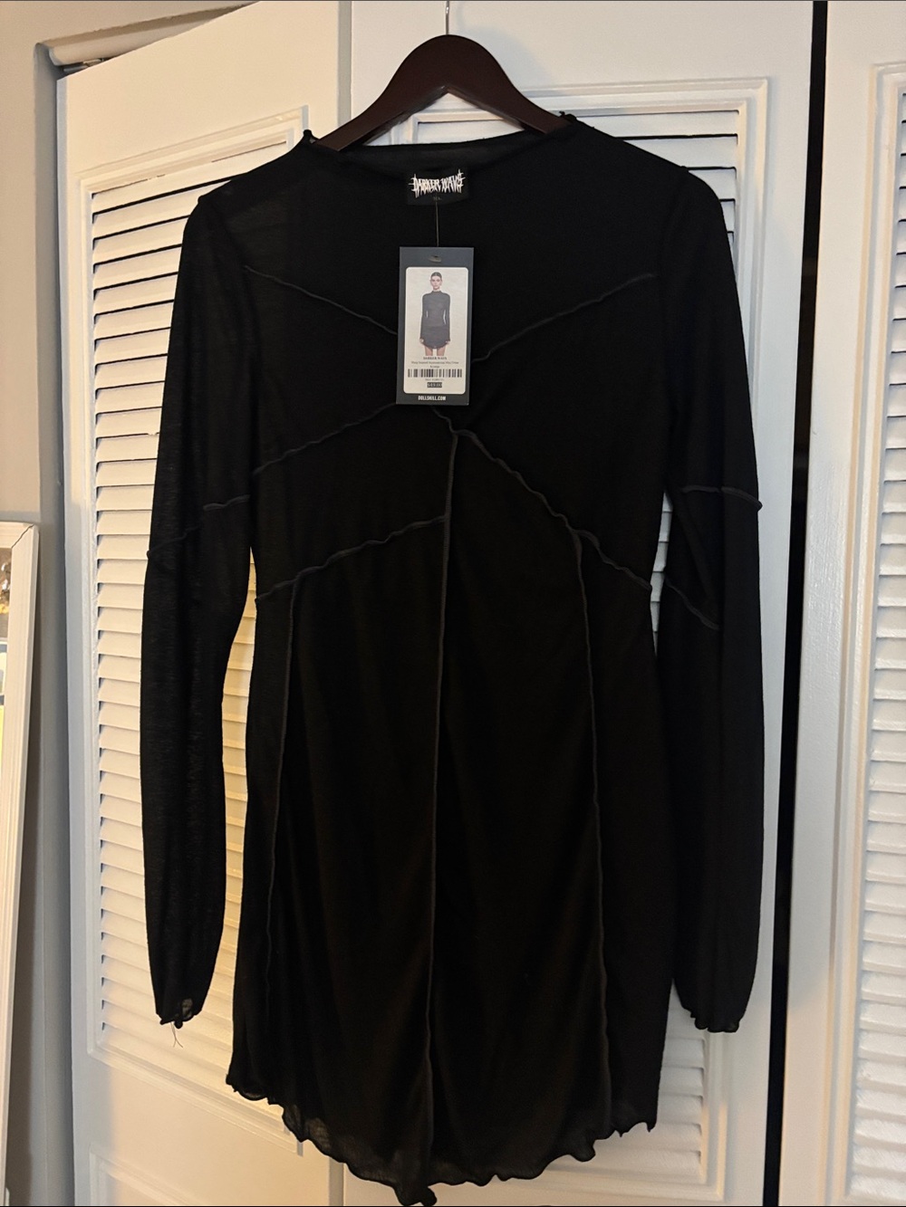 Dolls Kill Black Long Sleeve Tunic Top with Raw Seam Details